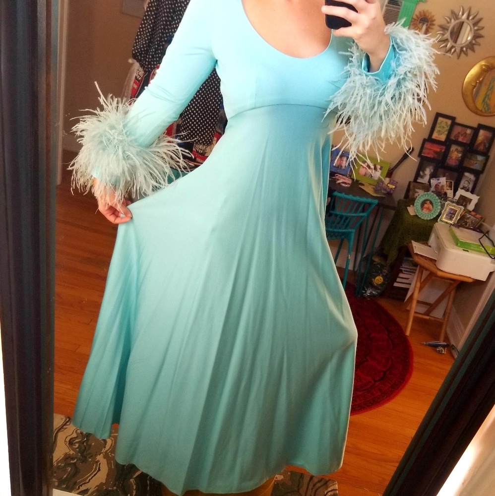 VTG Rare Lillie Rubin 700 Disco Feather Maxi Dress - Picture 1 of 8